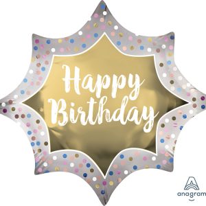 Happy Birthday Satin Burst Gold Folienballon 35"
