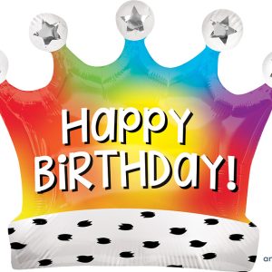 27" Birthday Satin Rainbow Crown SuperShape Foil Balloon