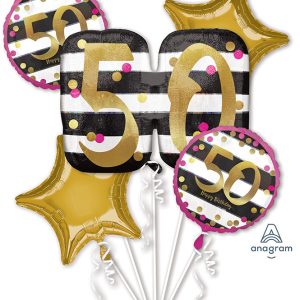Bouquet Pink & Gold Milestone 50 Foil Balloon