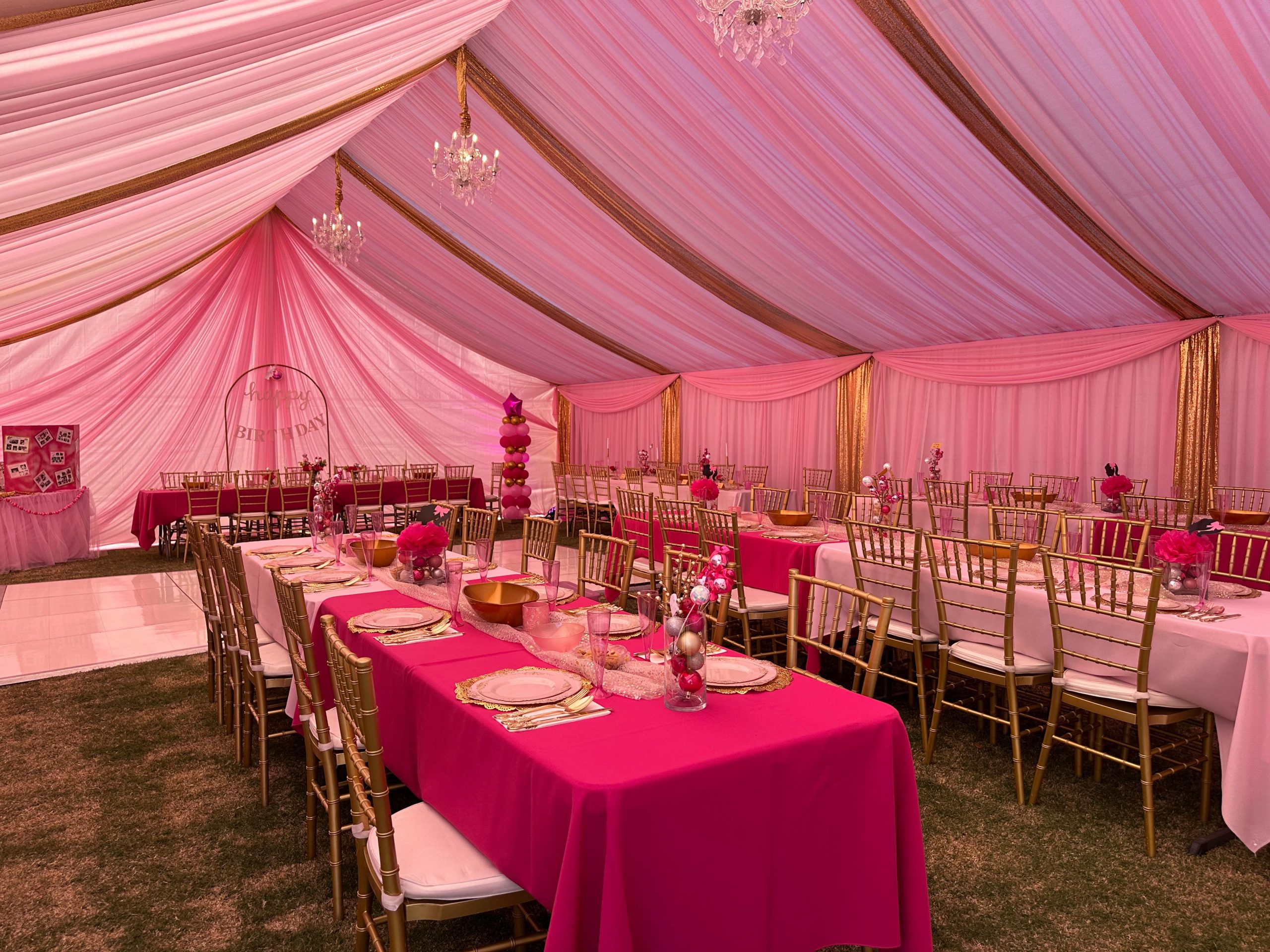 Tent draping and event styling by Fancy Nanci Balloons in Whittier CA