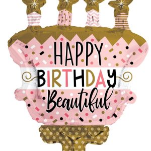 Happy Birthday Beautiful Giant 36" Foil Birthday Cake Balloon
