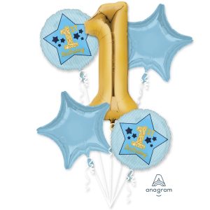 Metallic Gold & Blue 1st Birthday Balloon Bouquet 5pc