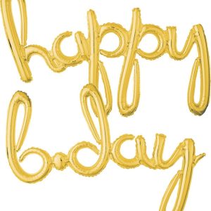 76"PKG HAPPY BDAY GOLD SCRIPT PHRASE